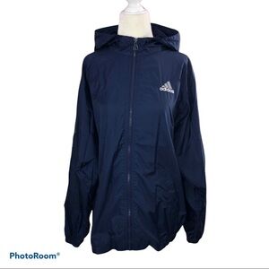 Vintage ADIDAS Navy Logo Hooded Full Zipper Windbreaker Jacket